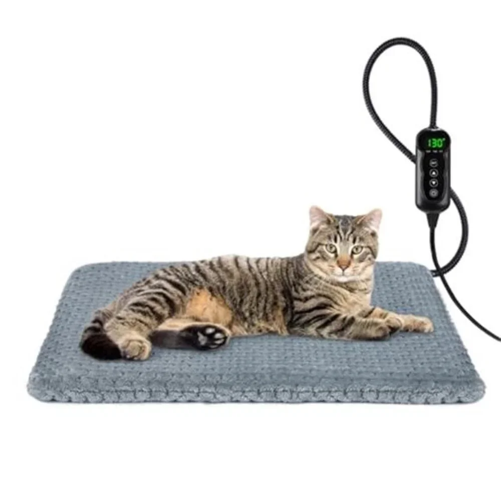 Heated Cat Dog Bed Heating Pad Adjustable Temp Timer Waterproof 18x16